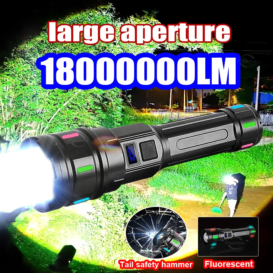 Newest Ultra Powerful LED Flashlight Rechargeable Led Spotlight Torch Super Bright Large Aperture Hunting Emergency Flashlights