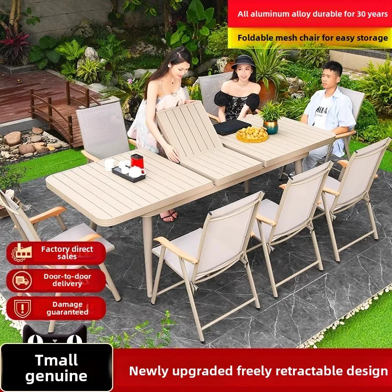 Outdoor Table and Chair Garden Aluminum Alloy Retractable Dining Table Foldable Chair