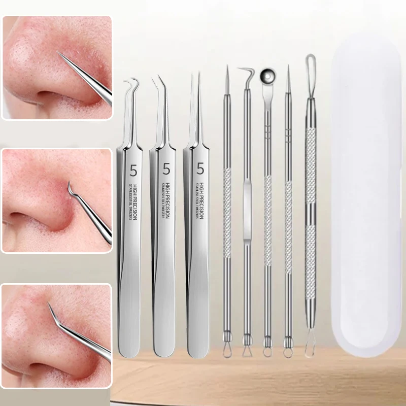 3/8 kit removedor de cravo de aço inoxidável mancha acne ferramentas de extração profissional espinha popper conjunto cuidados faciais ferramentas beleza
