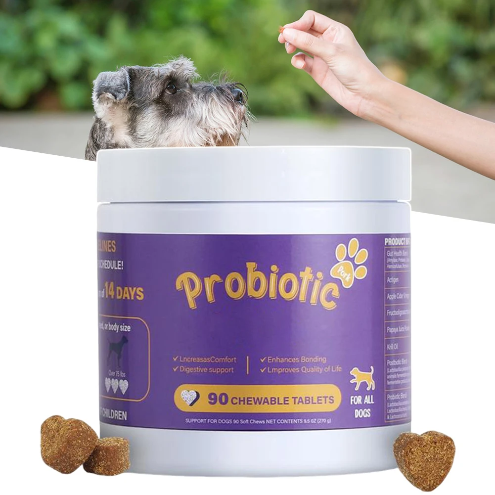 Compléments Probiotiques pour Chiens – 90 Comprimés – Enzymes Digestives pour la Santé de la Flore I