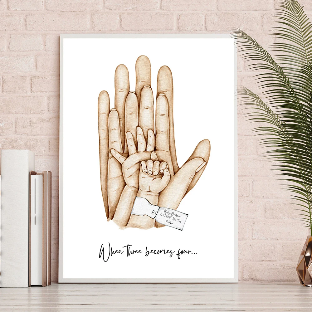 Family Newborn Hands Art Poster Print Baby Birth Pictures Father's Day Gift Nordic Wall Canvas Painting Kids Bed Room Home Decor