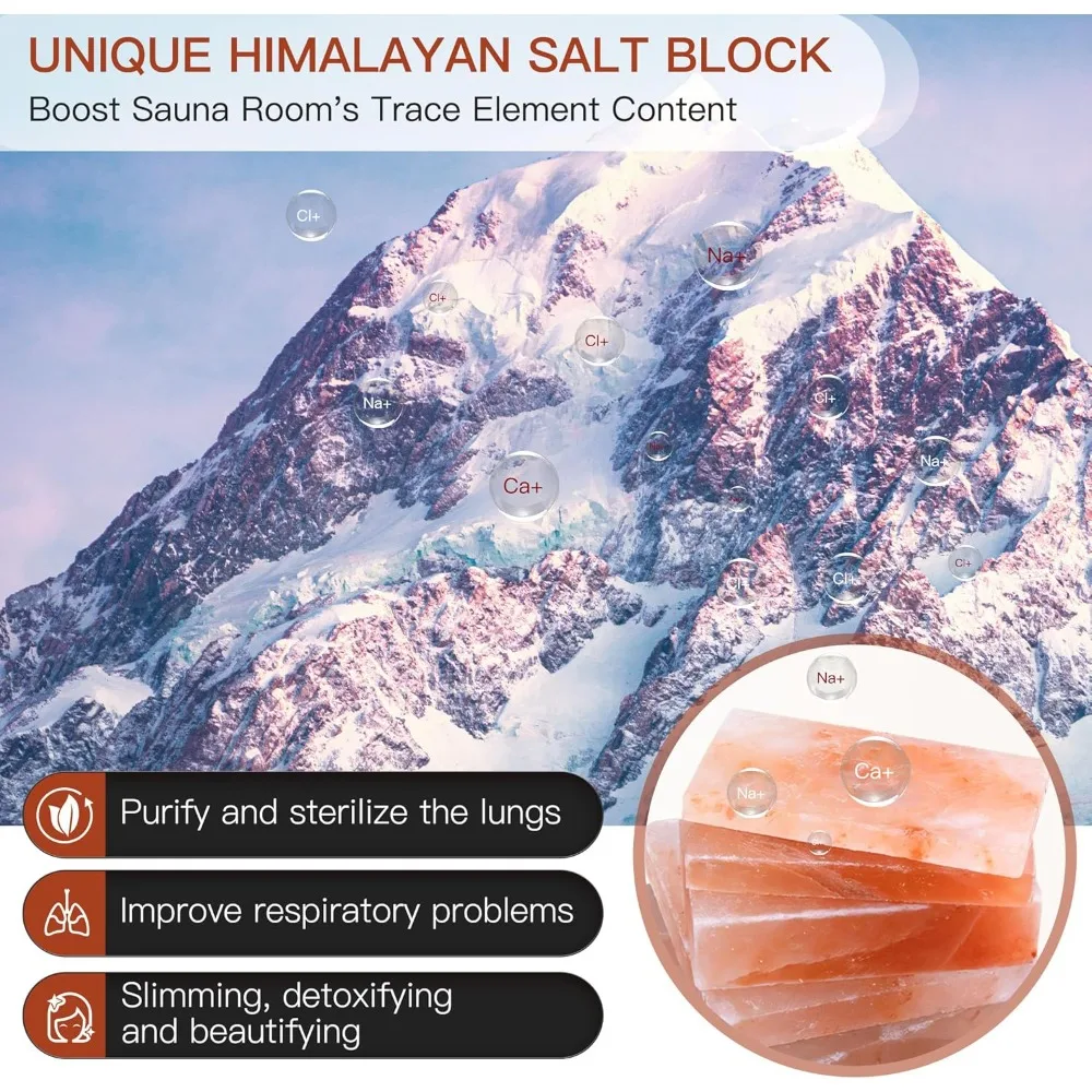 Sauna,2-3 Person Home Sauna with Himalayan Salt Brick,Indoor Spa Room with Rapid Heating,Panoramic Tempered Glass