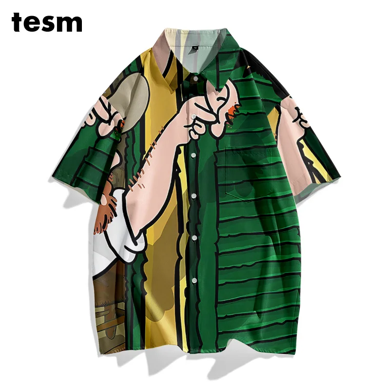 

TESM Летние одинаковые гавайские рубашки для пар-унисекс, свободные дышащие солнцезащитные топы с короткими рукавами для мужчин и женщин, пляжные топы для отдыха