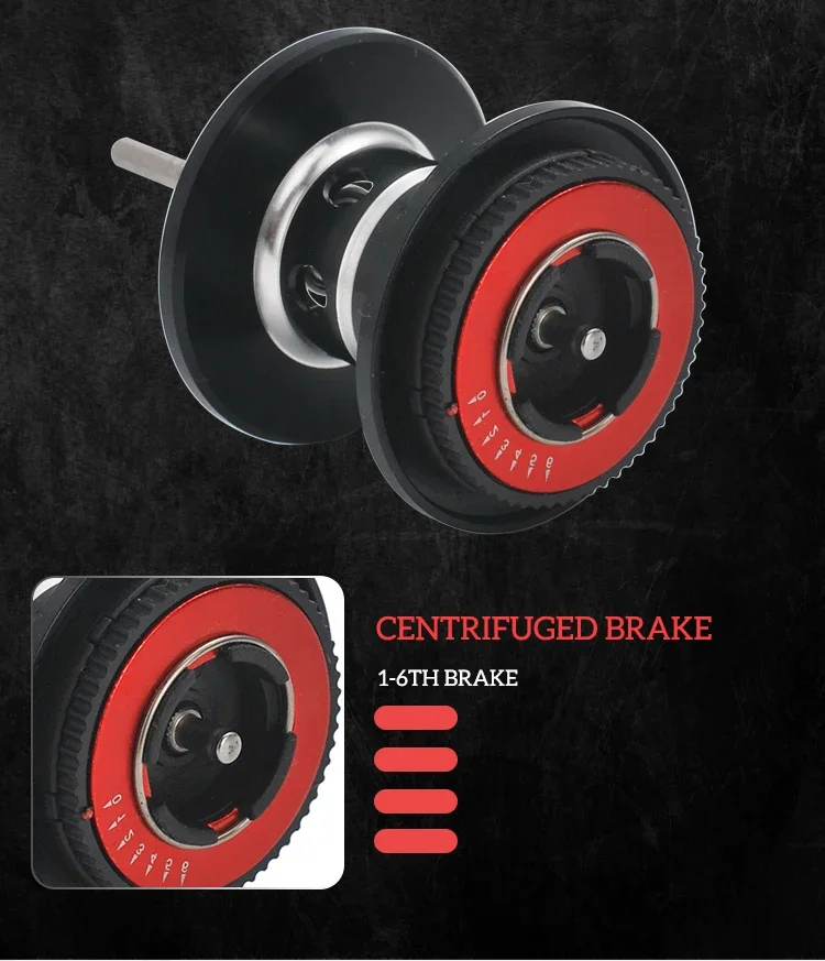 Lizard Magnetische Zentrifugal-Doppelbrems-Baitcasting-Angelrolle mit Metallspule und -griff, 8 kg maximale Bremskraft, 7,2:1 Übersetzungsverhältnis – Detail 6