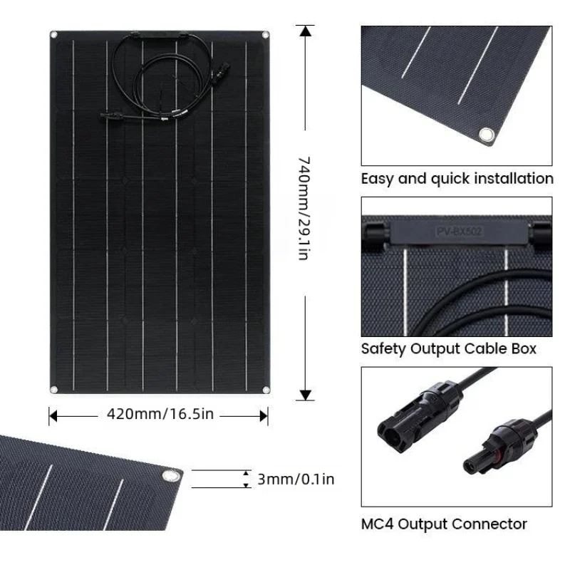 500/1000/1500/2000W Flexible Solar Panel Suitable for RV Boat Car Household  Camping 18V 36V Battery Charger Solar Panel Kit