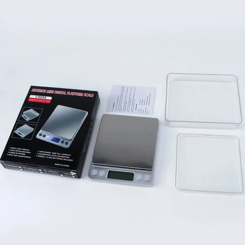 500g 0.01g Digital Scale Electronic Weight Scales 3kg 0.1g Pocket Case Jewelry Scale Food Kitchen Balance Silver With 2 Tray