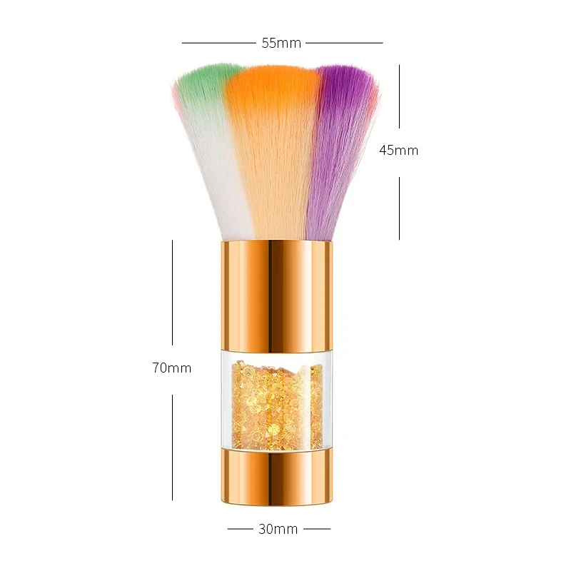 Brosse de nettoyage des ongles, brosse colorée avec strass, manche en métal, brosse de nettoyage douce pour poudre de poussière, outil de manucure et de pédicure