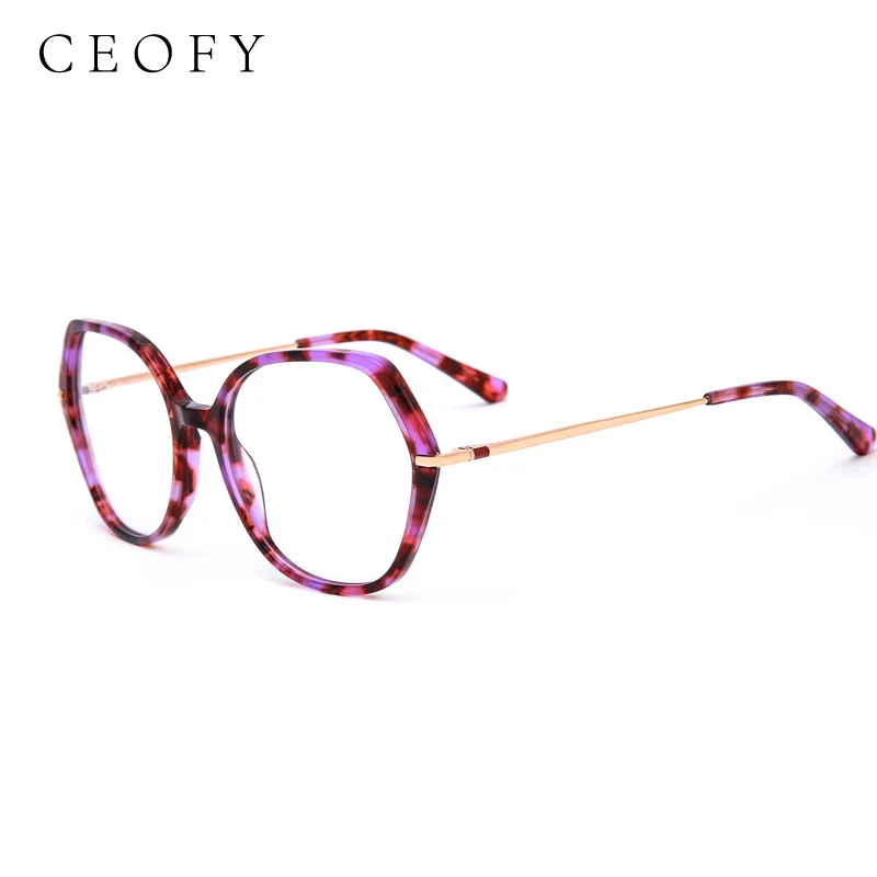 Ceofy 2024 Women Acetate Metal Glasses Frame Polygon Fashion Vintage Myopia Optical Prescription Eyeglasses Frame High Quality