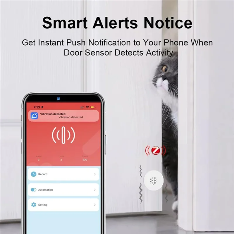 ABGH-Zigbee Smart Vibration Sensor For Home,App Remote Control Real Time Monitoring,Door Window Vibration Detection Siren