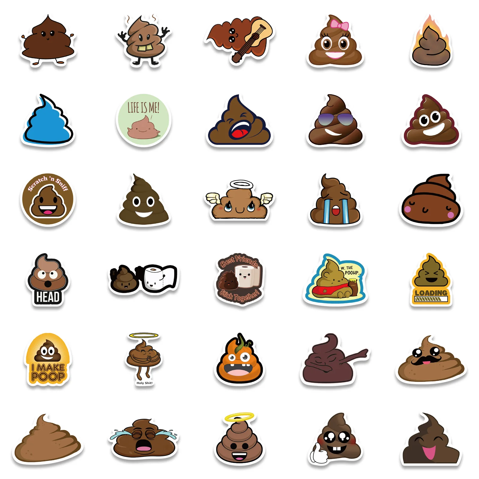 60pcs Cartoon POOP Stickers for Skateboard Suitcase Scrapbook Laptop Car Wall Graffiti Funny Sticker