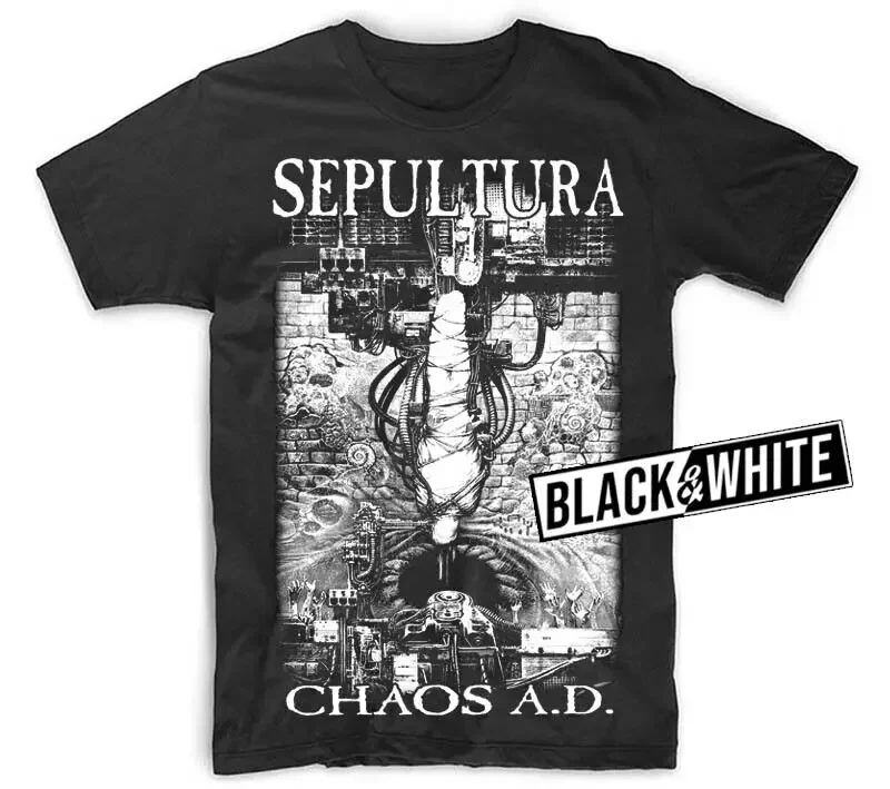 Sepultura Chaos A.D. album V1 T shirt BLACK sizes S-5XL new Cavalera2024 High quality Brand T shirt Casual Printed 100% Cotton