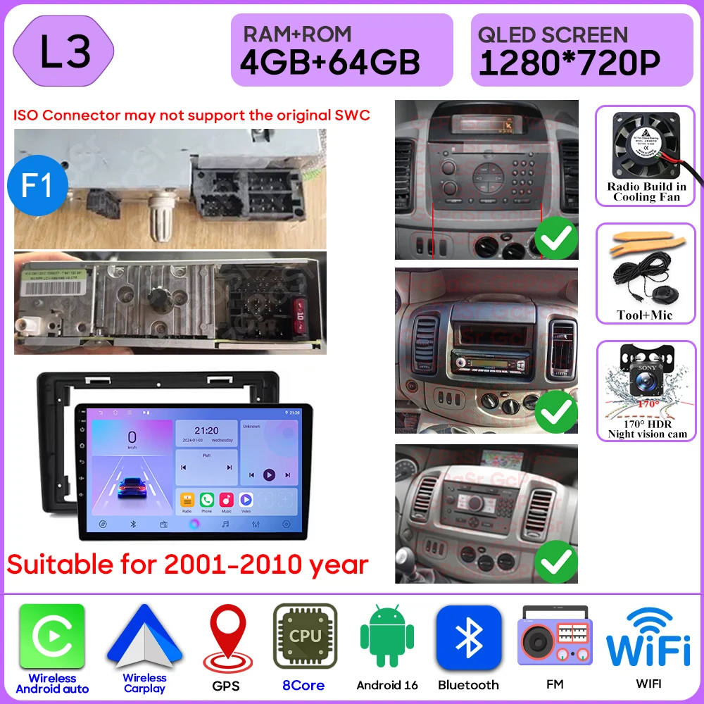 Autoradio Android 16 Voor Renault Trafic 2 Voor Opel Vivaro EEN Voor Nissan primastar 2001-2014 GPS Navigatie Carplay Android Auto