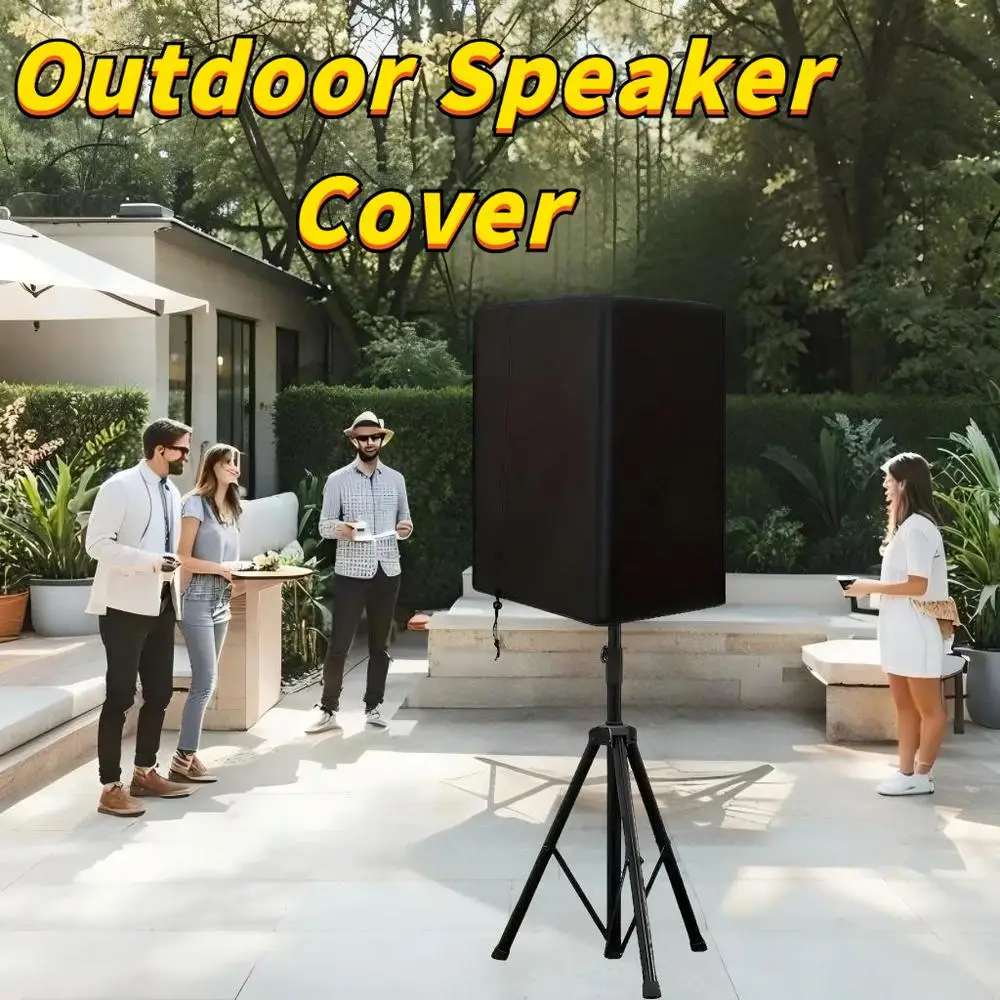 Outdoor Speaker Cover, Heavy‑Duty Waterproof UV‑Resistant Protective Dust Cover for Stand‑Mounted PA DJ Loudspeaker with Closure