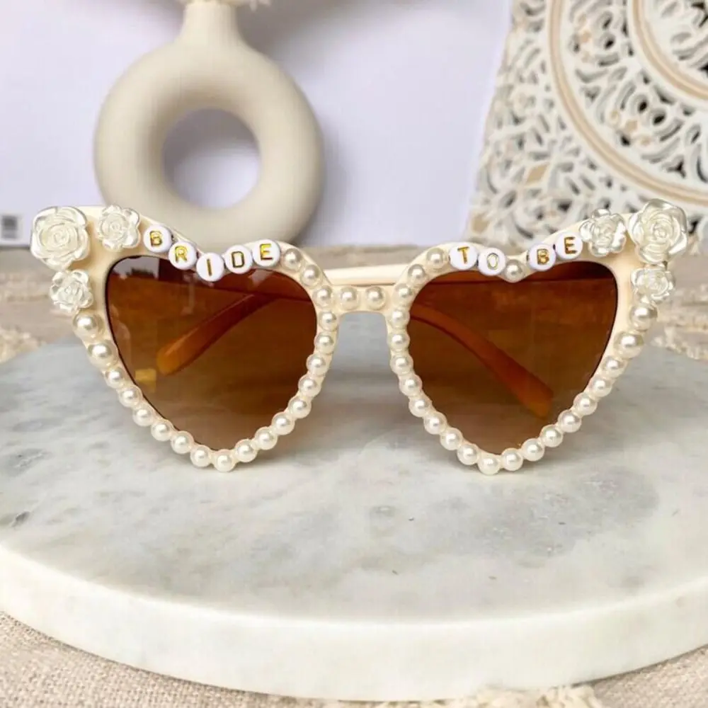 Heart Shaped Bachelorette Party Sunglasses UV Protection Pearl Frame Pearl Letter Shades Glasses Eyewear Beach Sunglasses Woman