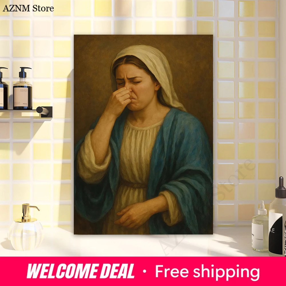 Lustige Badezimmer-Leinwand-Wandkunst, Vintage-Poster und Drucke, Mona Lisa mit Nasentuch, Toiletten-Humor-Dekor, Leinwandgemälde