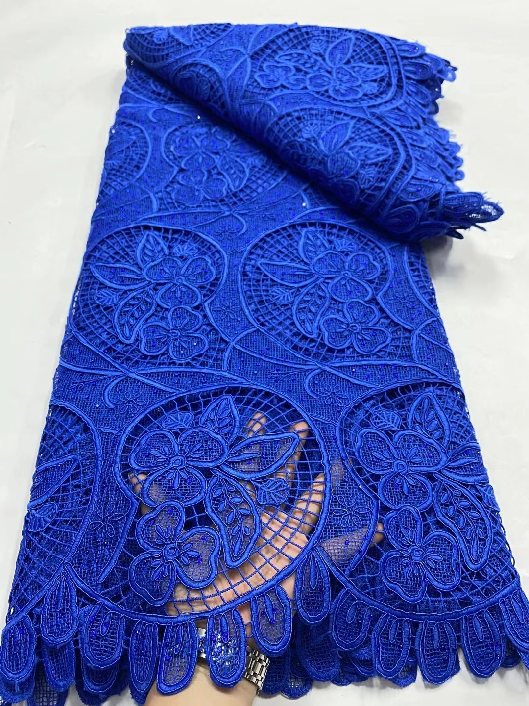 NDPG73 Royal blue!High class African water soluble lace with stones,pretty embroidered guipure cord lace fabric for party dress!