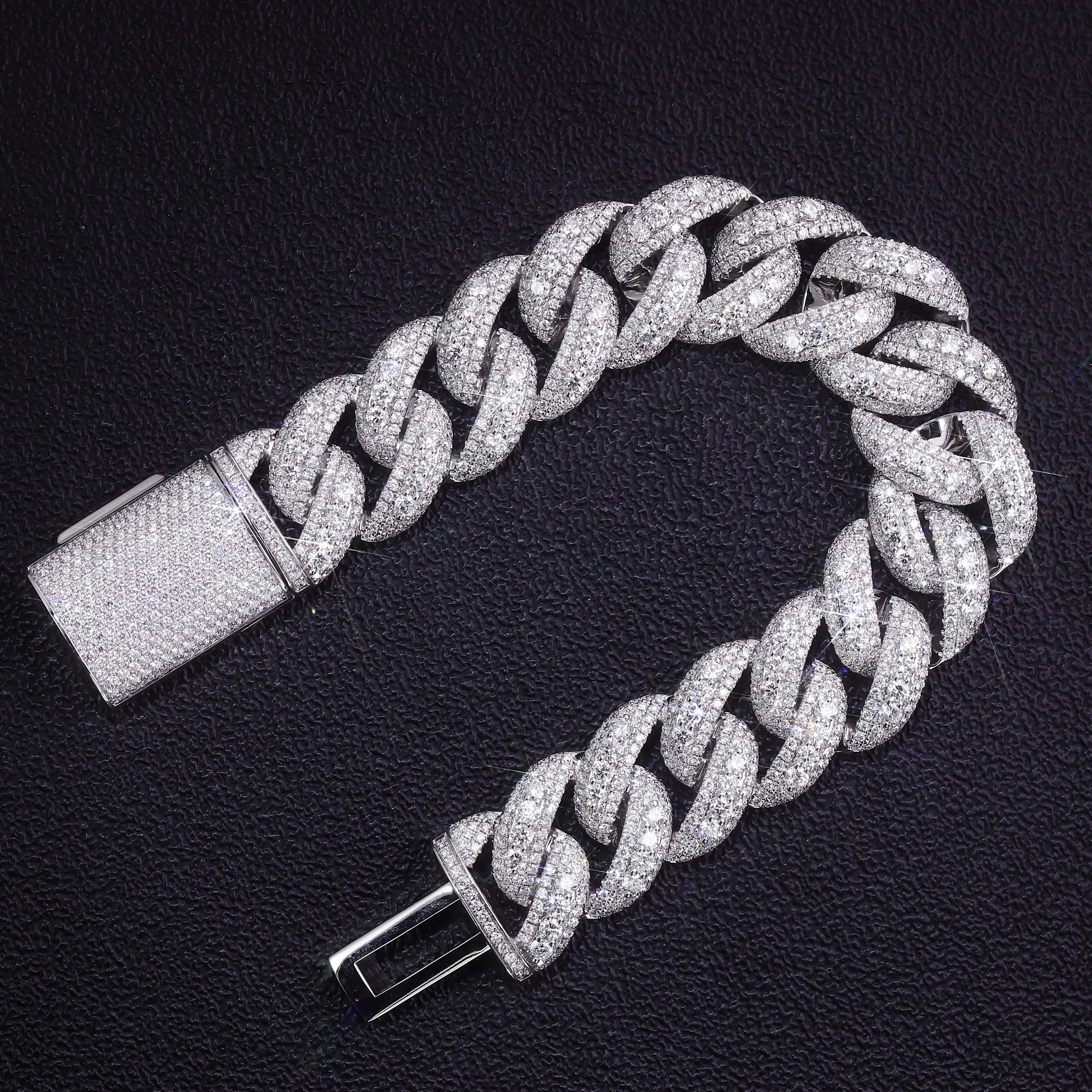 Provence S925 Sterling Silver Moissanite Cuban Chain Bracelet for Men Thick 20mm Cuban Link Wrist DIY Hip Hop Bracelet for Women