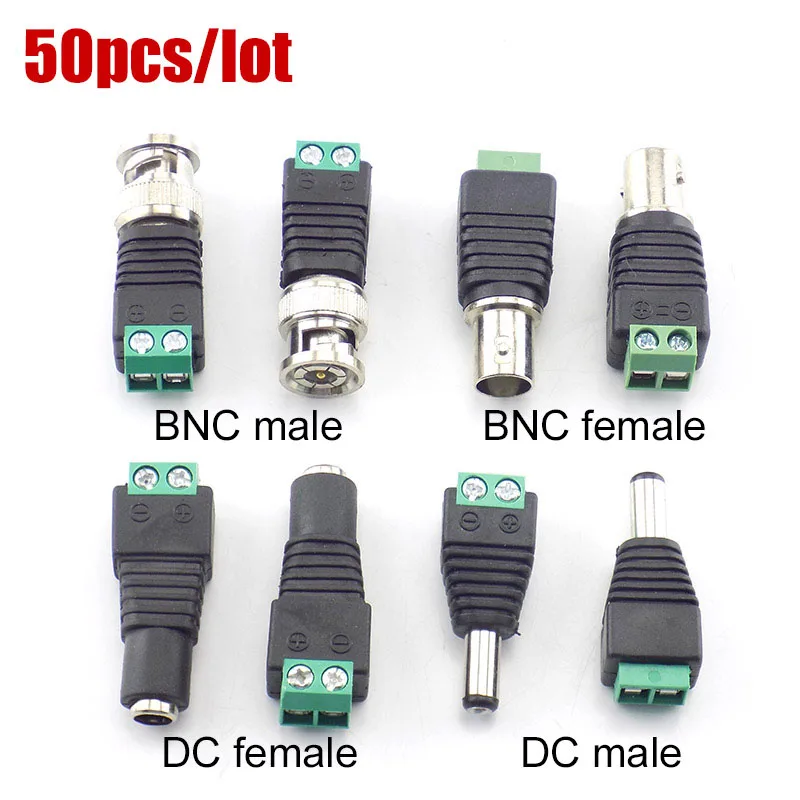 12V BNC DC male female plug adapter power supply Connector 5.5X2.1MM Connectors Coax Cat5 for Led Strip Lights CCTV Camera D2