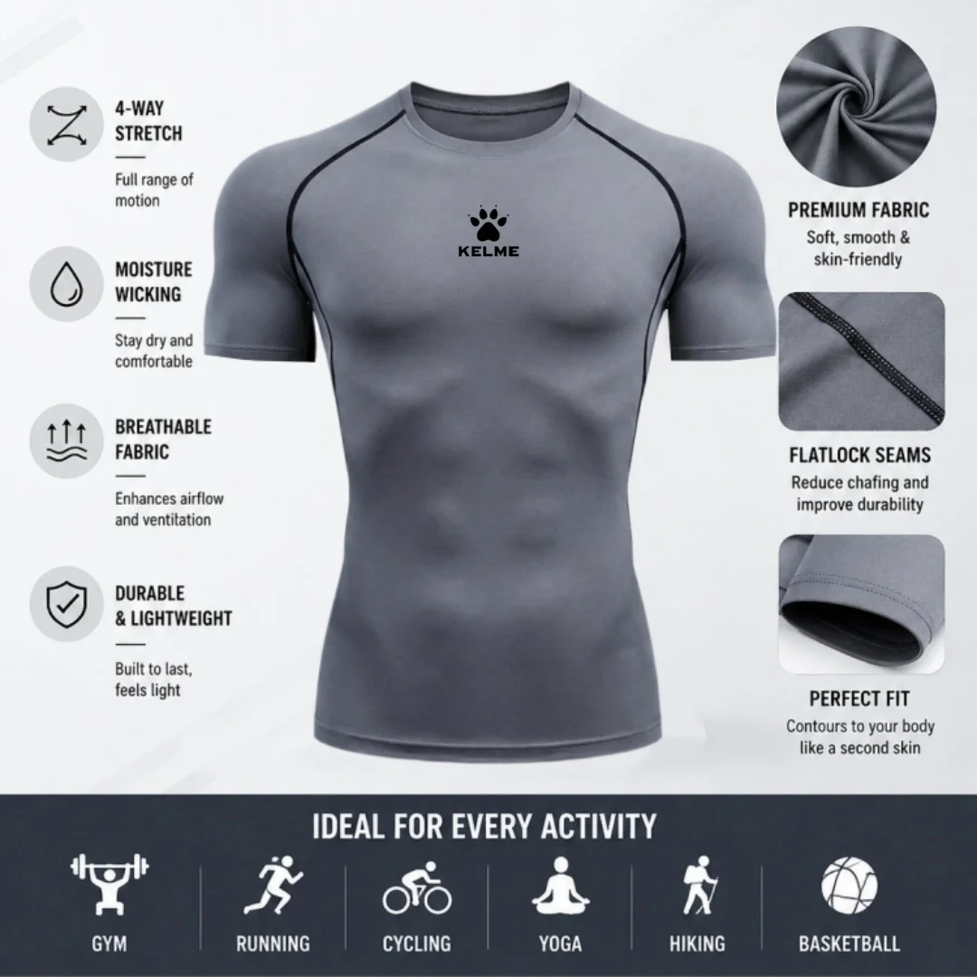 

KELME Football Running Training Tight Clothes Men's and Women's Seven Color Outdoor Training Fitness Top Fitness T-shirt