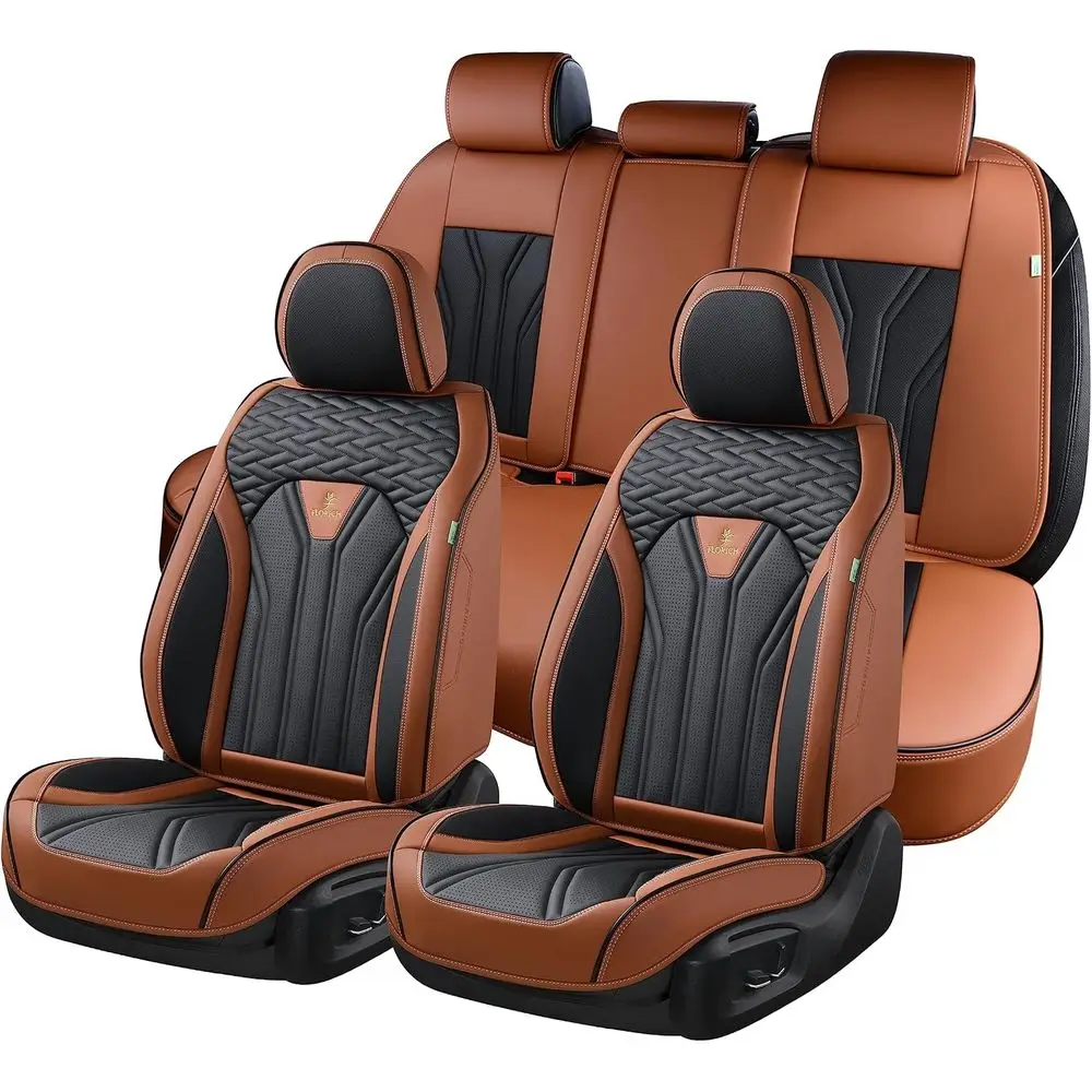 Universal 5-Seat Car Seat Covers, Brown & Black, Protects Interior for Most Vehicles