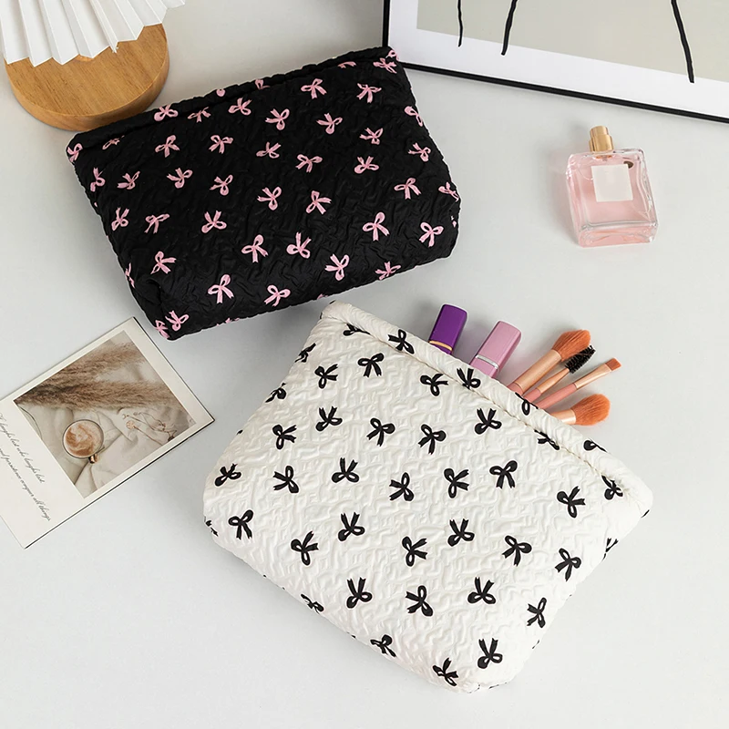 

1 шт., холст с цветным бантом, большая емкость, сумки для хранения губной помады на воздушной подушке, женская косметичка, дорожная сумка для туалетных принадлежностей
