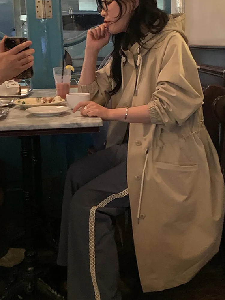 المرأة فضفاضة تناسب مقنعين Jaet معطف الرجعية Dongda بوابة الخصر Cinching ملابس العمل غير رسمية Sle طويلة Sve منتصف طول زر واحد #3