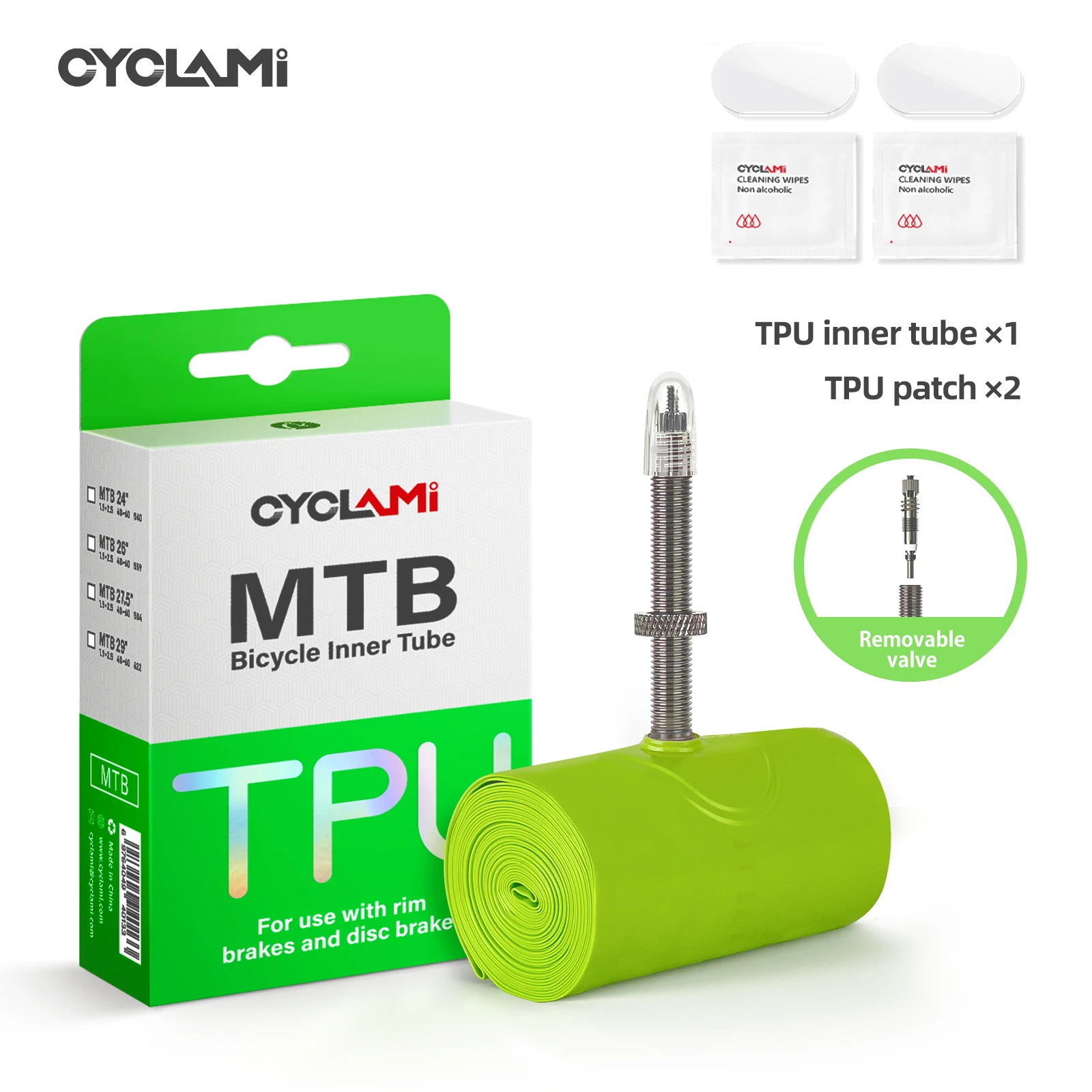 CYCLAMI Fiets Binnenband Ultralight TPU Slang Metalen Presta Ventiel FV Verwijderbare Fietsaccessoires Voor Mountain 1.9 2.5 MTB 29 27.5 26