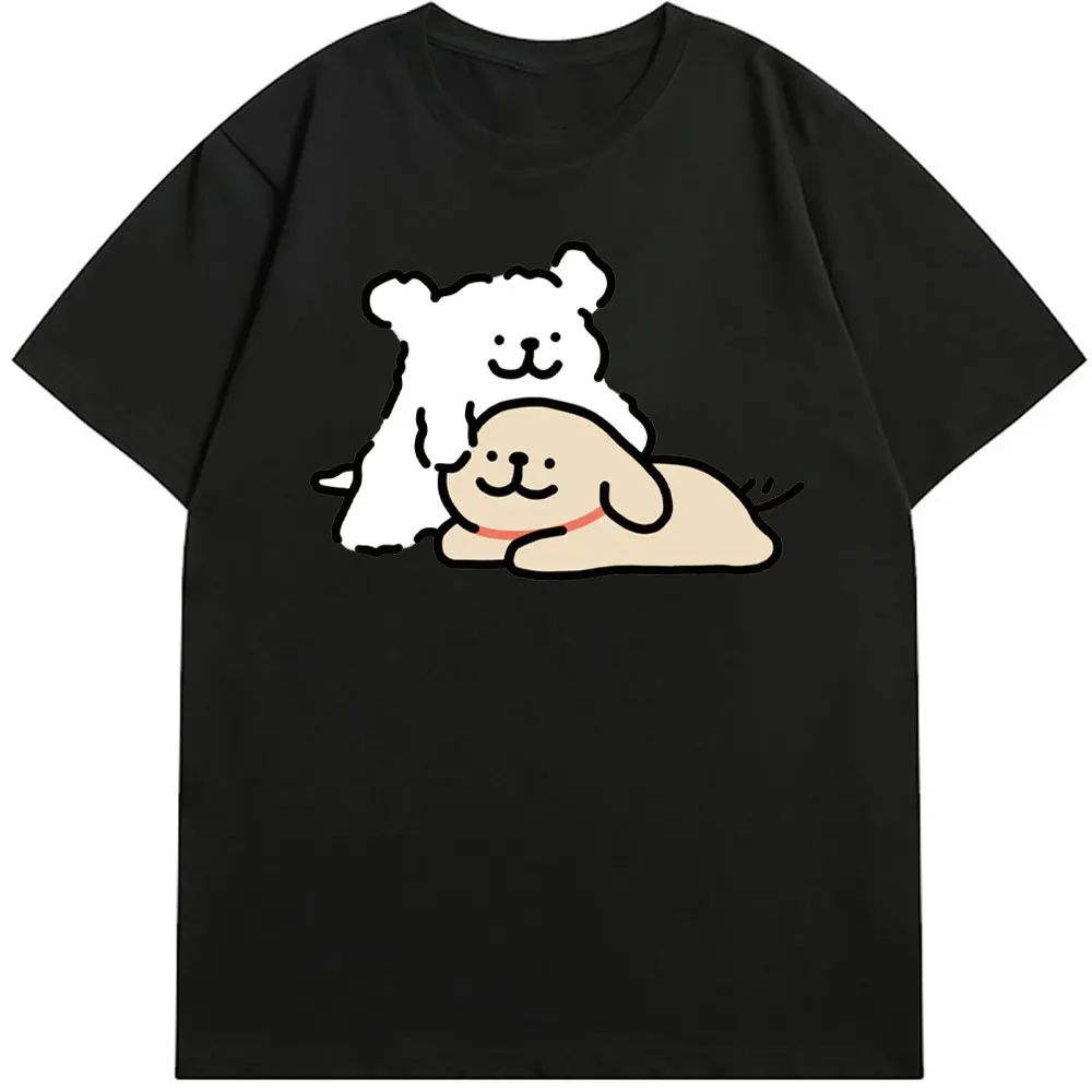 Girlfriend Boyfriend Best Gifts Cartoon Dog Simple Pen Line Dog Aesthetic Clothing Cotton Tee Couple Graphic T Shirts Streetwear