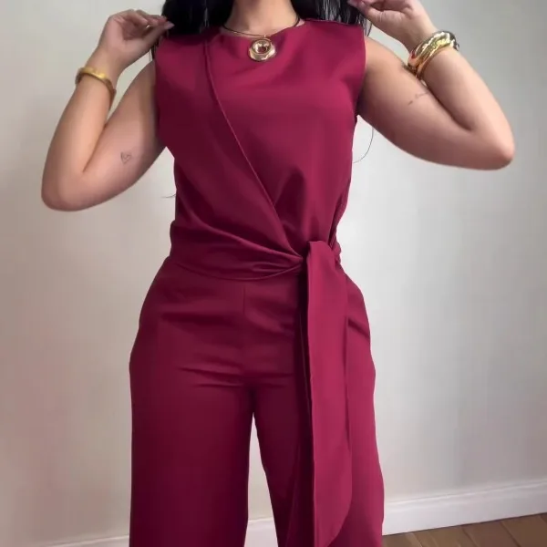 أنيقة 2 قطعة مجموعة المرأة خريف 2025 الشارع الشهير سيدة بدوره Dwon طوق بلا أكمام مع السراويل الطويلة دعوى الصلبة ضئيلة حزب الزي