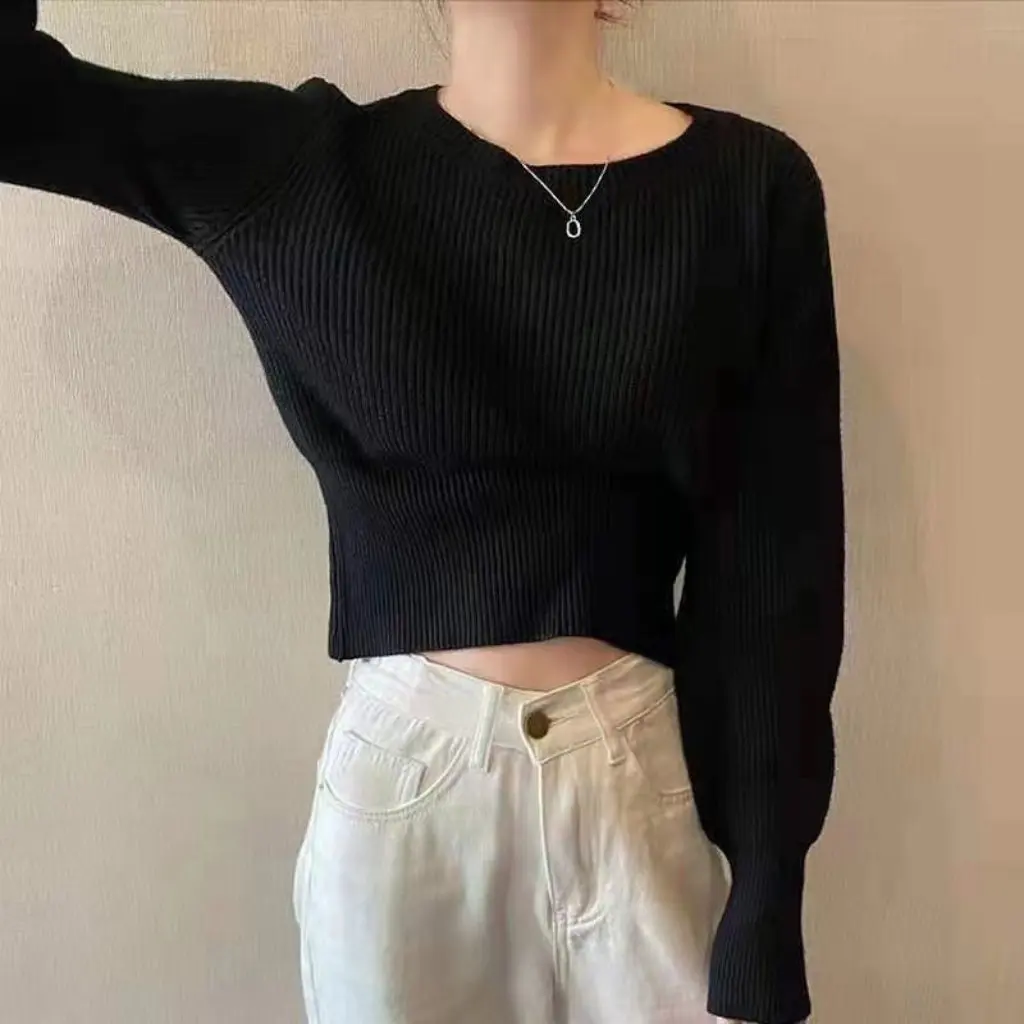 

Women's Korean Style Pullover Sweater Soft Waxy Gentle Design Short Inner Knitted Shirt Top for Autumn Winter