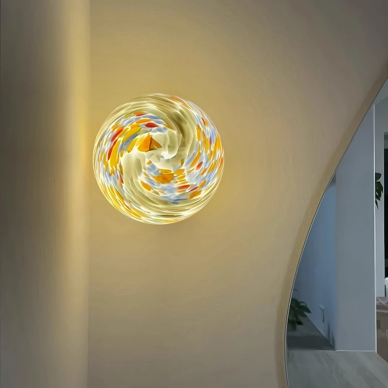 

Bauhaus Design Dopamine Style Colored Glass Ball LED Lights Nordic Restaurant Homestay Hotel Bedroom Bedroom Warm Wall Lamp
