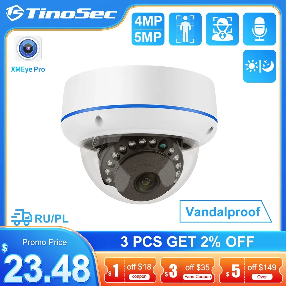 

TinoSec HD 4MP 5MP POE Camera Vandalproof Audio Record Face Detection Indoor Dome Camera For Surveillance Security System Onvif