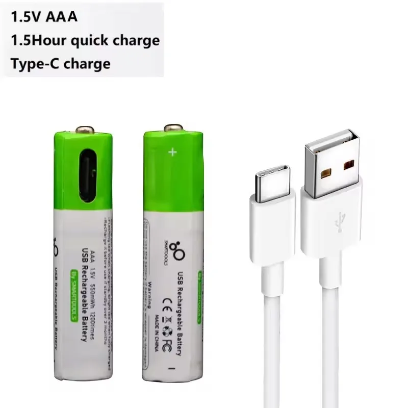 AA + AAA USB بطارية قابلة للشحن 1.5 فولت AA 2600mWh/AAA 750mWh بطاريات ليثيوم أيون للماوس والساعة ماكينة الحلاقة ومقياس الحرارة + كابل TYPE-C