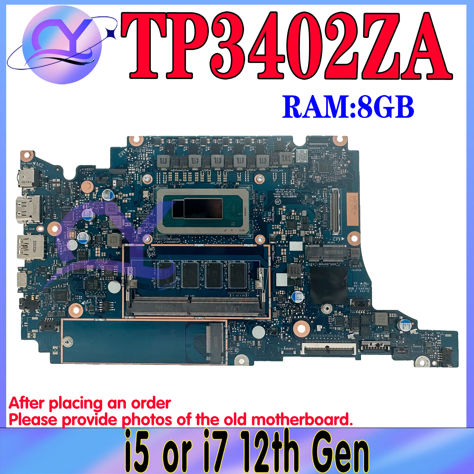 

KEFU TP3402ZA Mainboard For ASUS J3402ZA R3402ZA TP3402Z J3402Z R3402Z Laptop Motherboard i5 i7 12th Gen RAM-8GB