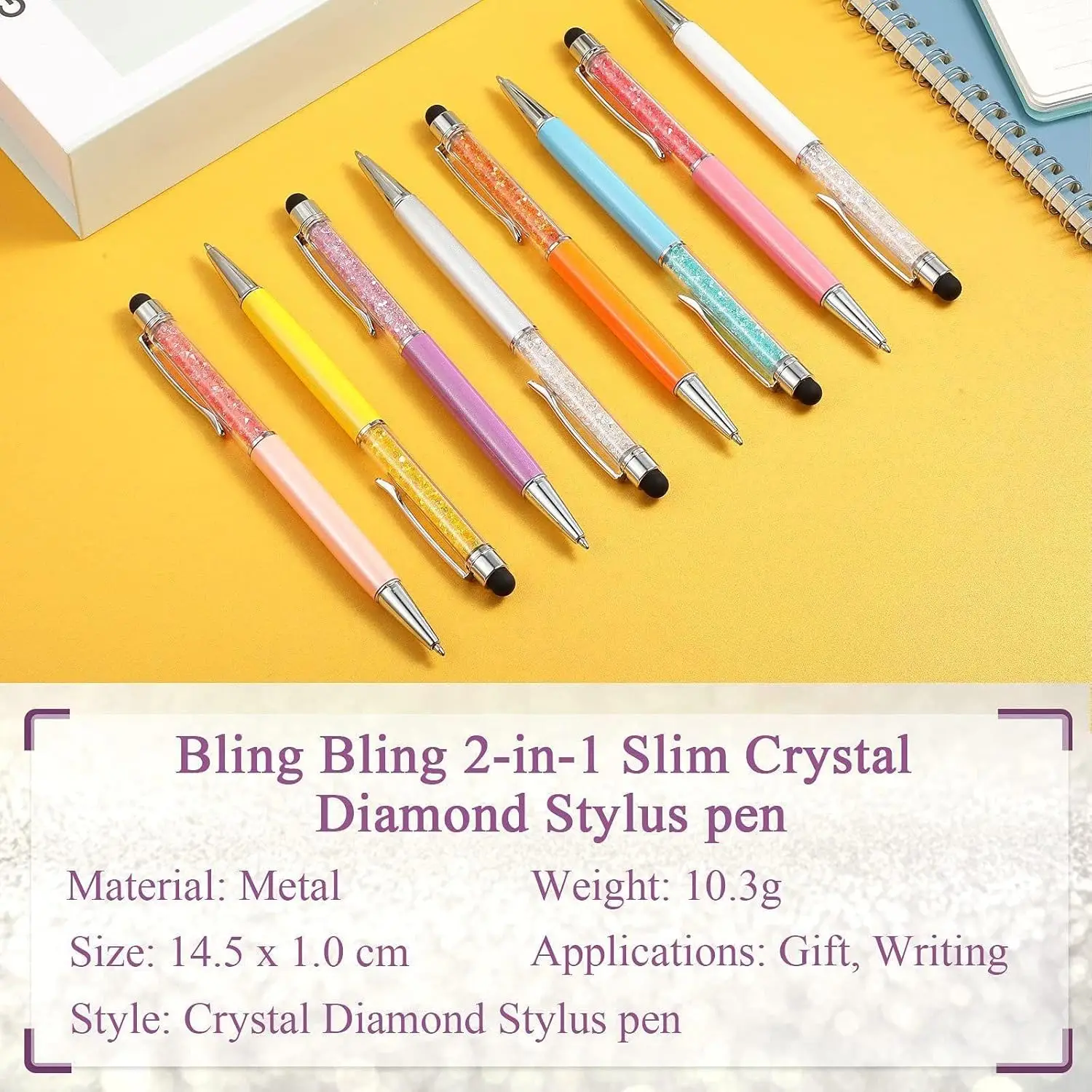 26 قطعة أقلام حبر جاف كريستال ل قلم بالسعة 2 في 1 بريق البريق الماس بلينغ جوهرة أقلام الكتابة الحبر الأسود النحيف