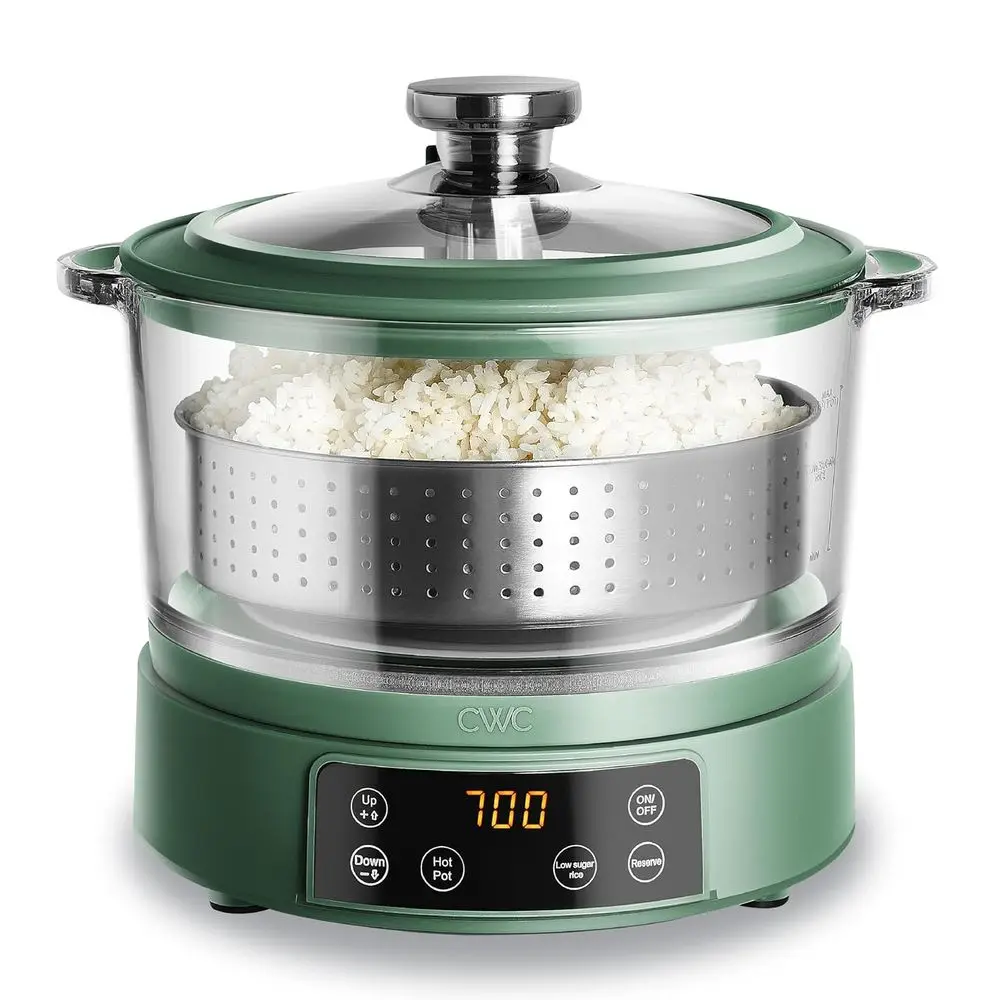 

3L Glass Mini Low Carb Rice Cooker – Holds 2 Cups /Makes 6 Cups Cooked with Auto Lit ilter Basket, Hotpot & Steamer or Rice, Gra
