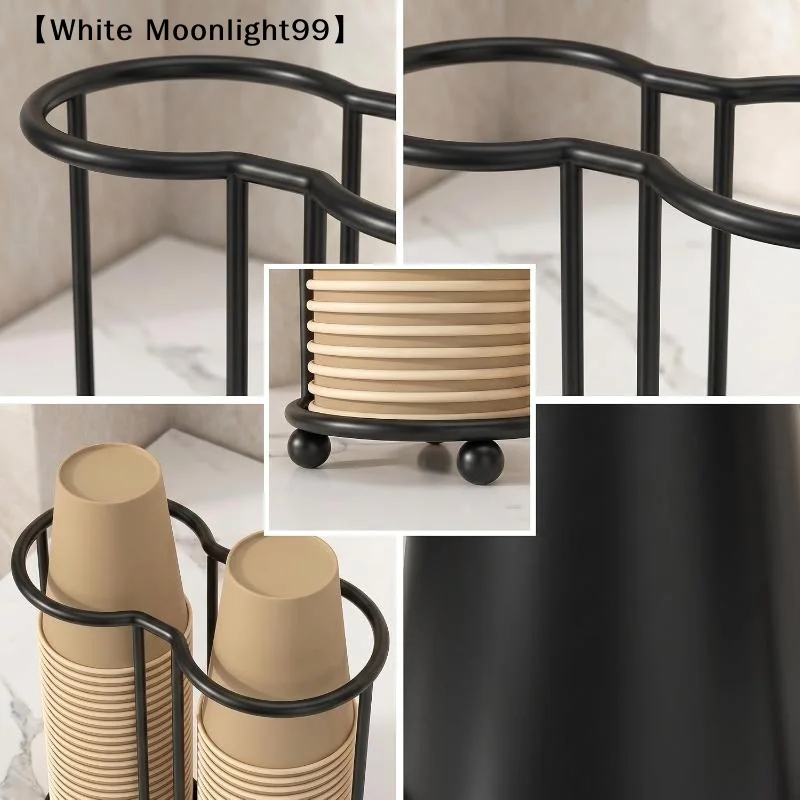 Metal Disposable Paper Cup Holder With Dual Slots Stable Base For Home Kitchen Office Coffee Station Daily Use〔White〕