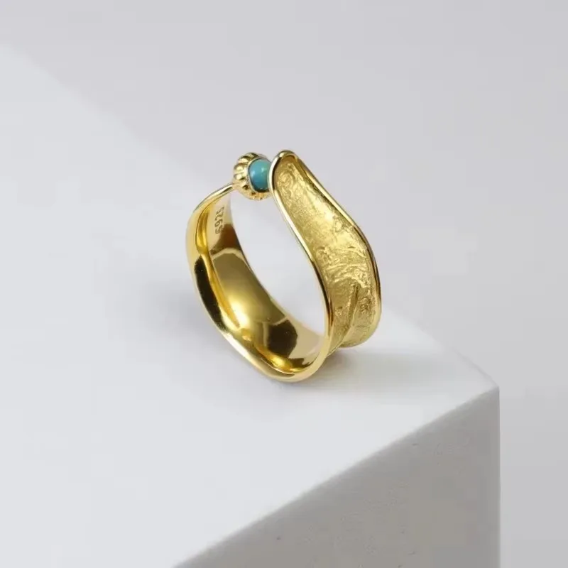 925 Sterling Silver Natural Turquoise Clock Shape Forever Love Ring for Women Anniversary Jewelry Gift Couple Mom