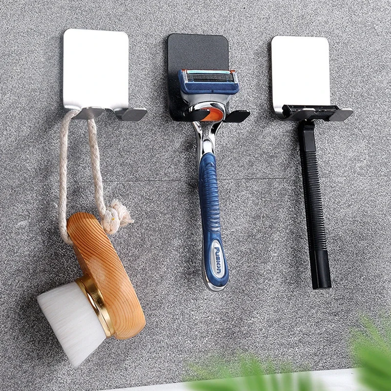 1/2 Pcs Schlag Kostenloser Razor Halter Lagerung Haken Wand Männer Rasieren Rasierer Regal Bad Gestochen Rack Wand Bad Zubehör