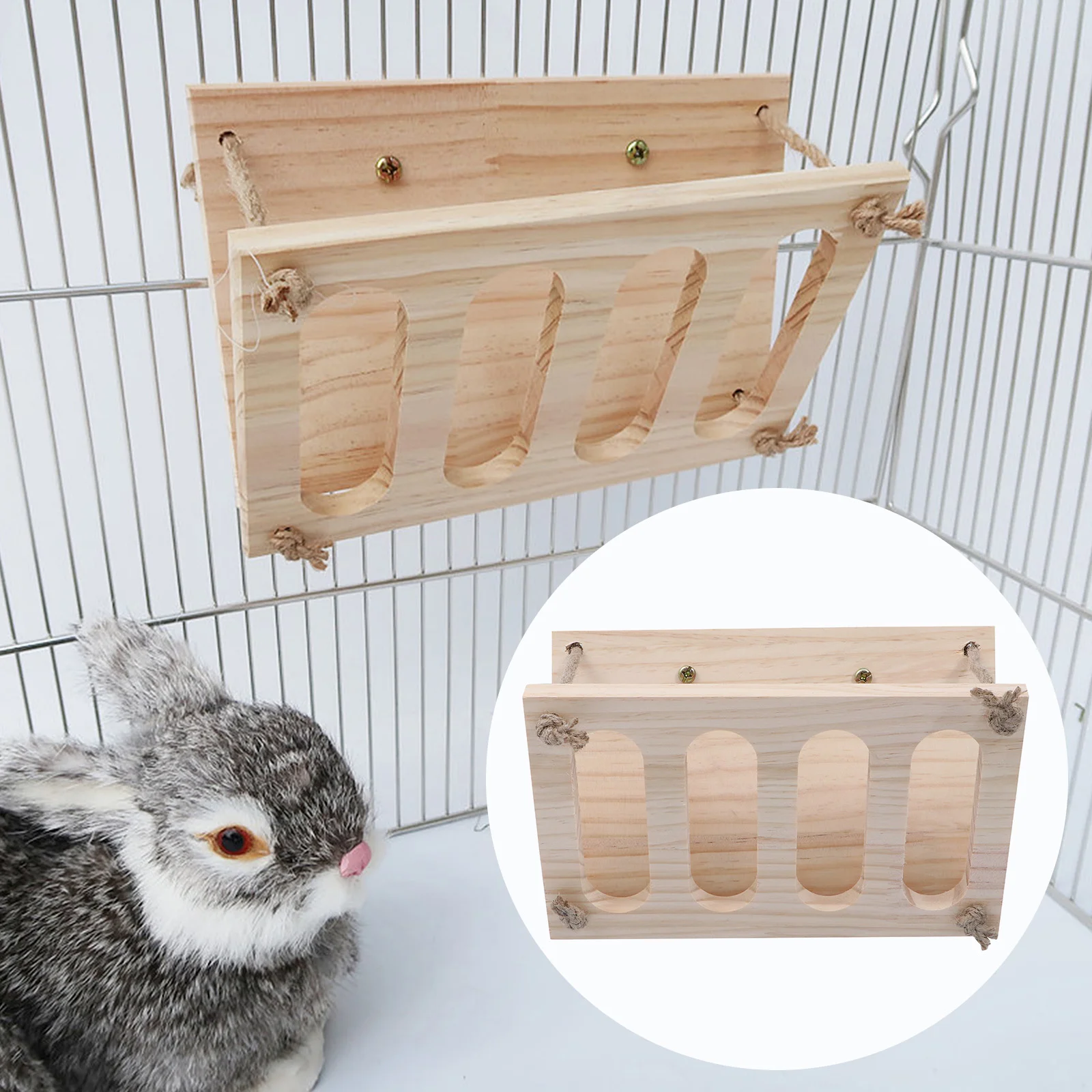 Folding Wooden Straw Frame Pet Feeder Rabbit Food Manger Rack Dispenser for Guinea Pigs Grass