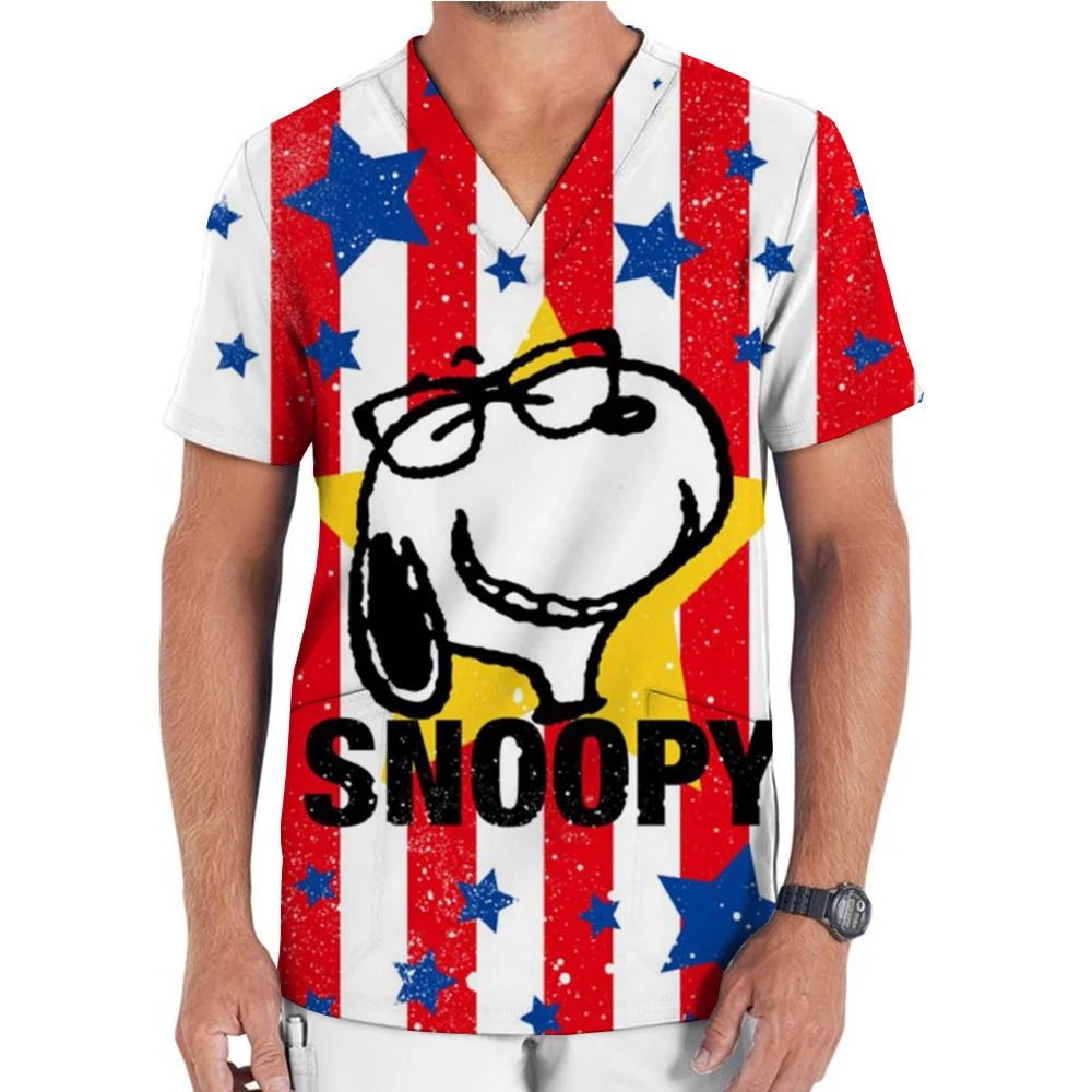 Men's Snoopy printed uniform, nurse's work accessories, doctor's surgical frosted cartoon pattern short sleeved shirt, women's m