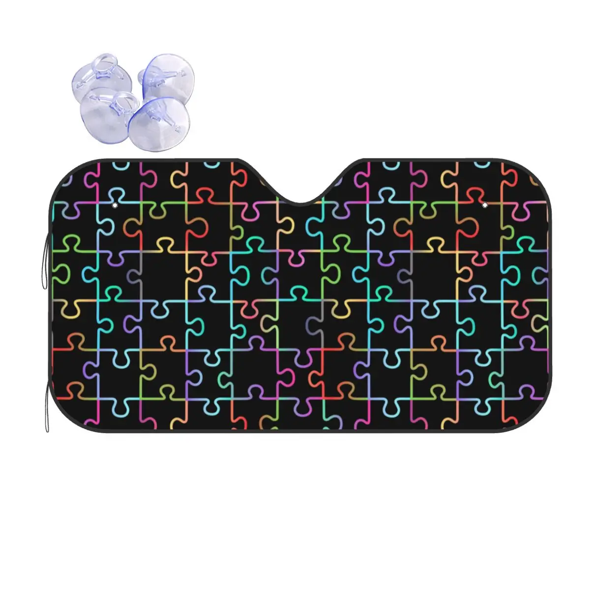 Neon Puzzles Rainbow Style Windshield Sunshade Game Jigsaw Puzzle Funny Car Front Windshield Sun Visor Blinds Sun Shade Protect