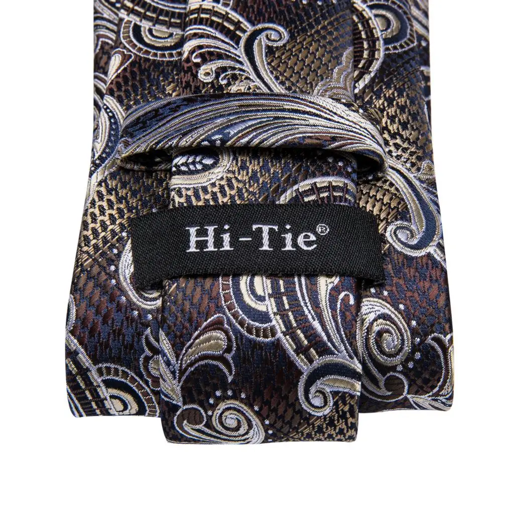 Hi-Tie-Corbata de Cachemira marrón para hombre, corbata elegante para hombre, gemelos cuadrados de bolsillo, accesorio de boda para novio, nuevo diseñador al por mayor