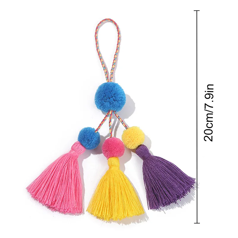 Bohemian Bag Pendant Hairball Key Ring for Women Charm Tassel Pendants Multicolor Pompom Keychain Accessories