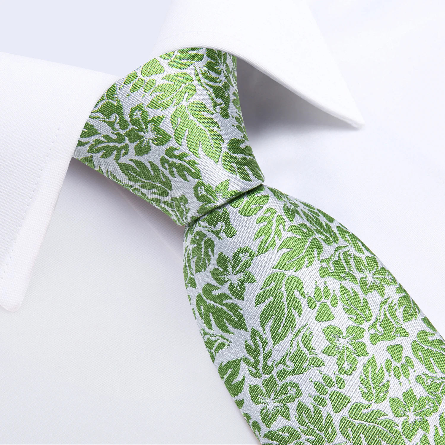 2023 New Fashion Light Green Floral Solid Silk Ties for Men Wedding Party Business Suits Accessories 8cm Tie Pocket Square Gift