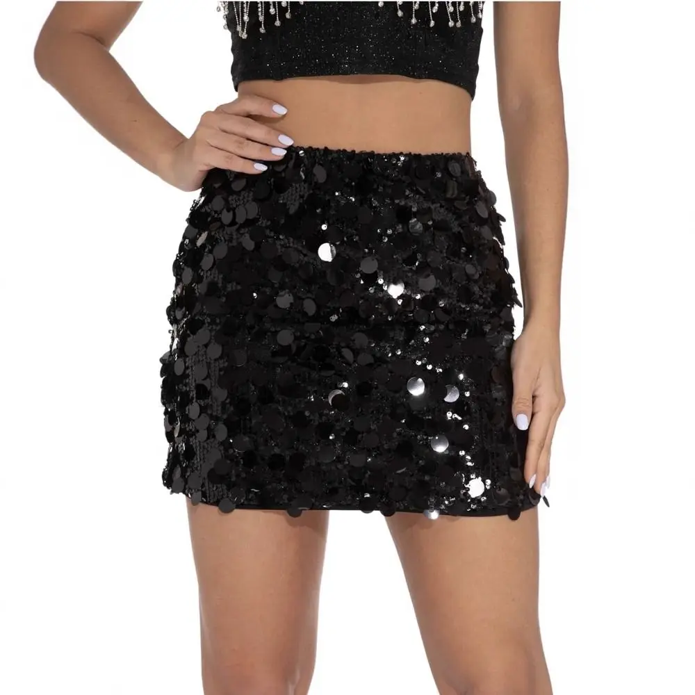 Chic High Waist Sequin Mini Skirt Side Zipper Solid Color Party Skirt A-Line Shining Sequin Short Skirt Street Fashion