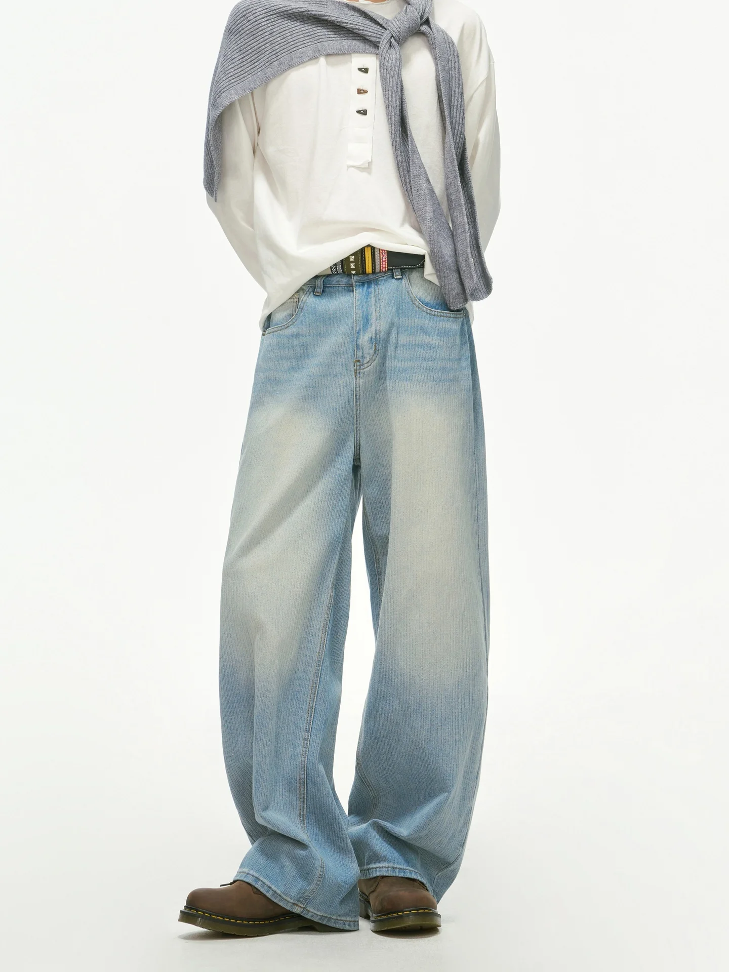 Gradual Washed American Style Men's Jeans Wide Leg Commuter Pants Dream Made Youth Fashion Cotton Polyester Regenerated Fiber