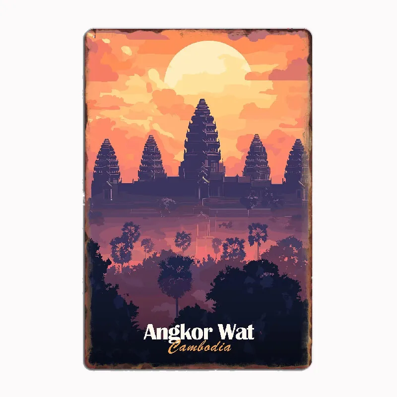 

Angkor Wat Sunset Cambodia Travel Poster Metal Poster Sign Garage Club Custom Wall Tin Room Decor Home Decor