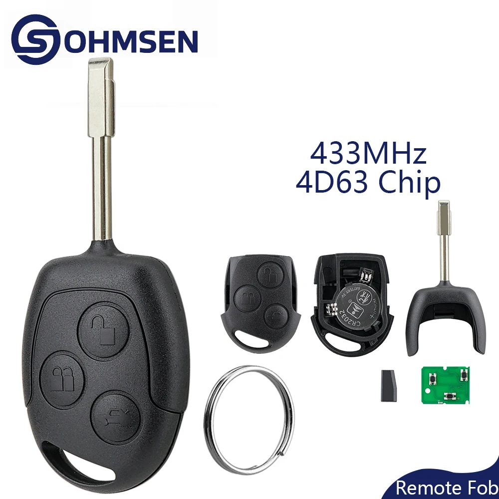

OHMSEN 3-кнопочный 433 МГц дистанционный брелок 4D63 чип для Ford Focus Fiesta Fusion Transit Connect Mondeo Galaxy S-Max C-Max