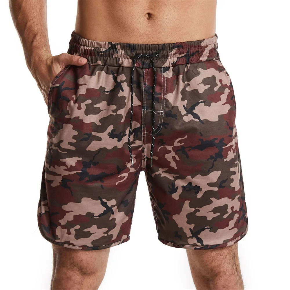 Pantalones cortos de camuflaje táctico con bolsillo deportivo para hombre, pantalones cortos de playa con cordón sólido, pantalones de chándal sueltos finos de verano